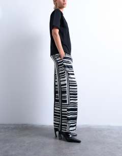 Model wearing Co ord mono bold stripe satin trouser