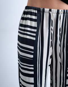Model wearing Co ord mono bold stripe satin trouser