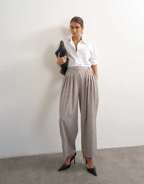 Topshop co ord  multi pleated wide leg pant in taupe marl - view 1