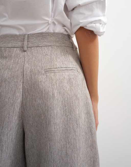 Topshop co ord  multi pleated wide leg trouser in taupe marl, 4 of 5