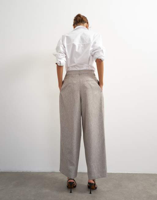 Topshop co ord  multi pleated wide leg trouser in taupe marl, 5 of 5