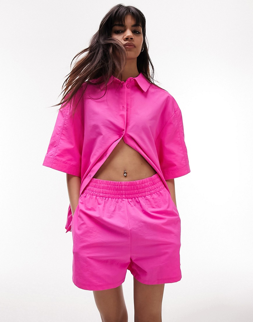 Topshop co-ord nylon pull on boxer short in pink