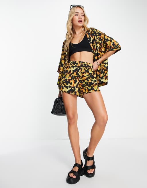 Topshop co-ord nylon runner short in tortoise print