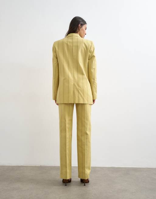 Topshop co ord occasion stripe clean front trouser in yellow, 2 of 5