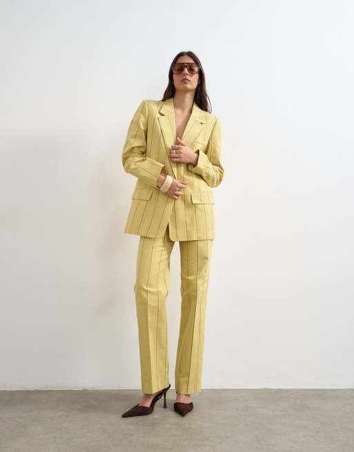 Topshop co ord occasion stripe clean front trouser in yellow, 4 of 5