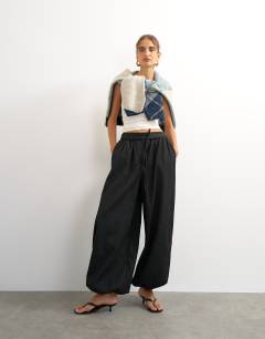 Co ord occassion plisse balloon tie front trouser in black