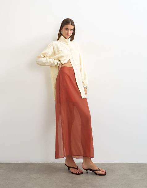 Topshop co-ord organza column maxinederdel i rust - view 1