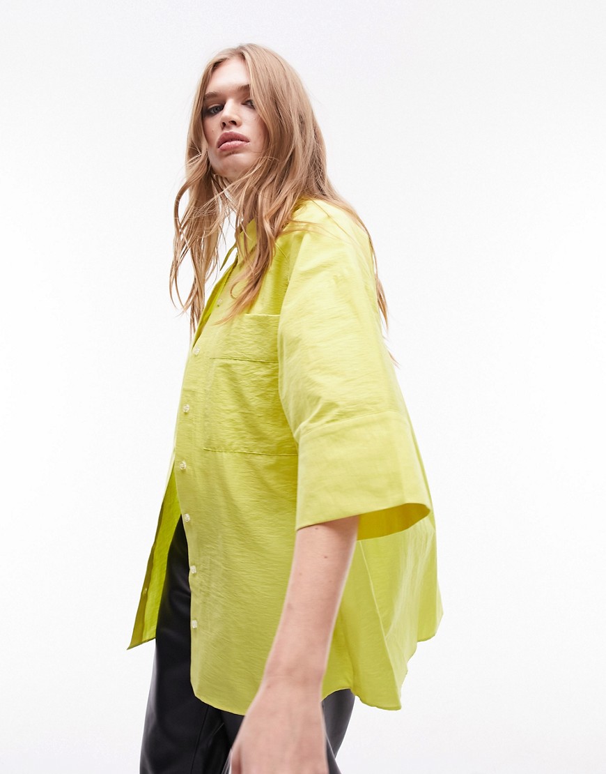 Topshop co-ord oversized boyfriend 3/4 sleeve shirt in chartreuse-Green