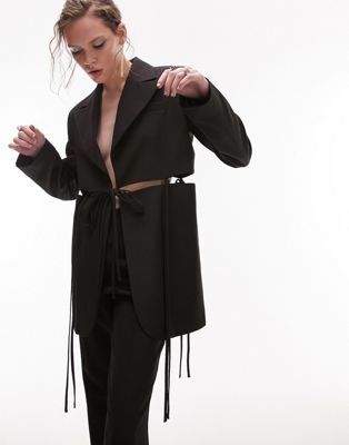 Topshop co-ord oversized cut-out blazer with ties in black