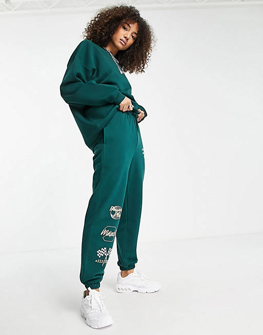 Topshop co-ord oversized jogger with kentucky graphics in green