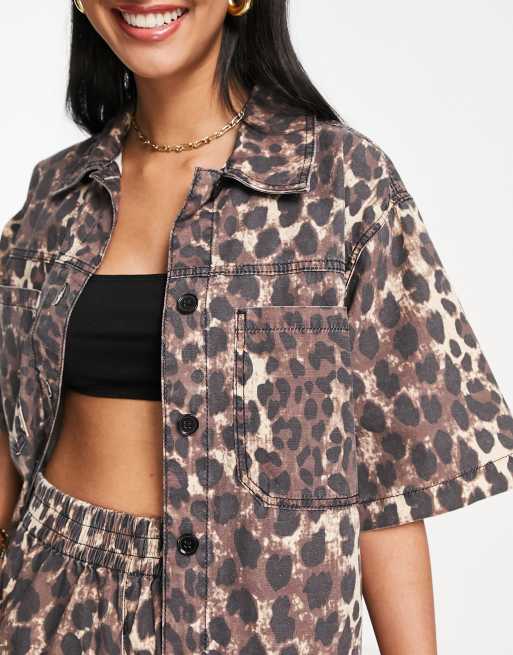 Topshop leopard print top denim skirt