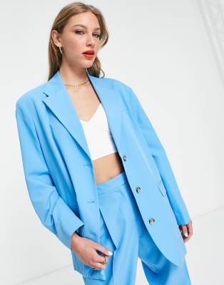 Topshop co-ord oversized mensy blazer in turquoise-Blue