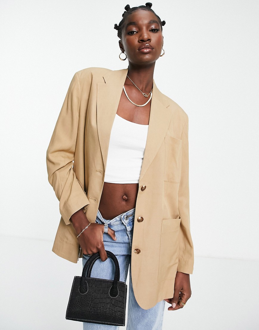 Topshop co-ord oversized mensy jacket in sand-Neutral