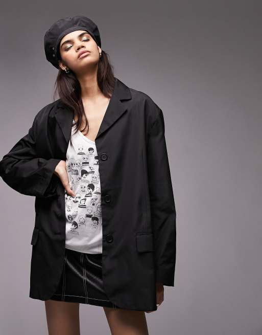 Topshop co-ord oversized mensy nylon blazer in black