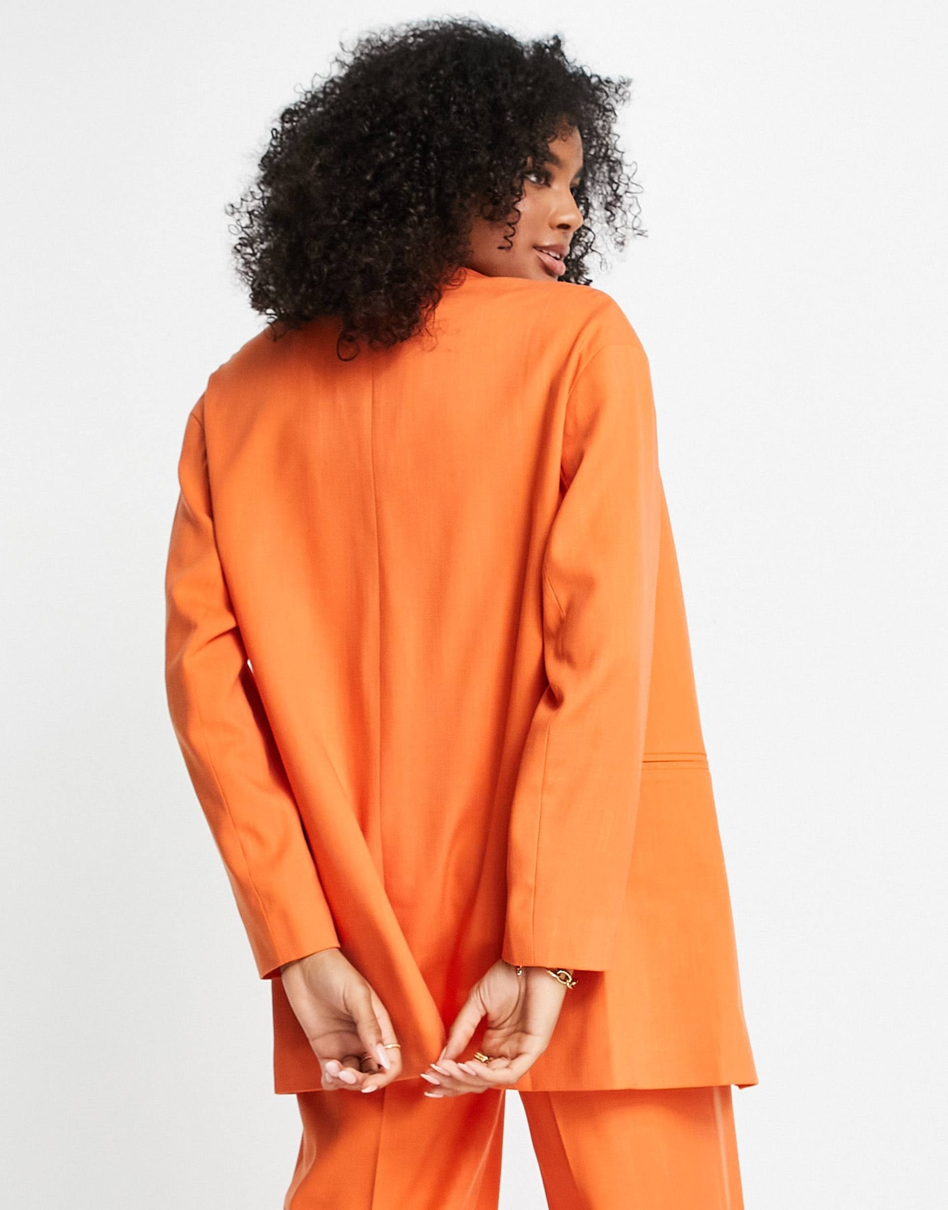 Topshop co-ord oversized single breasted blazer in orange view 3