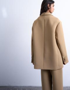 Model wearing Co ord oversized slouchy blazer in taupe
