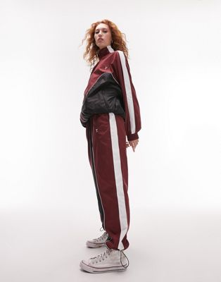 Topshop co-ord oversized sporty shell jacket in burgundy - ASOS Price Checker