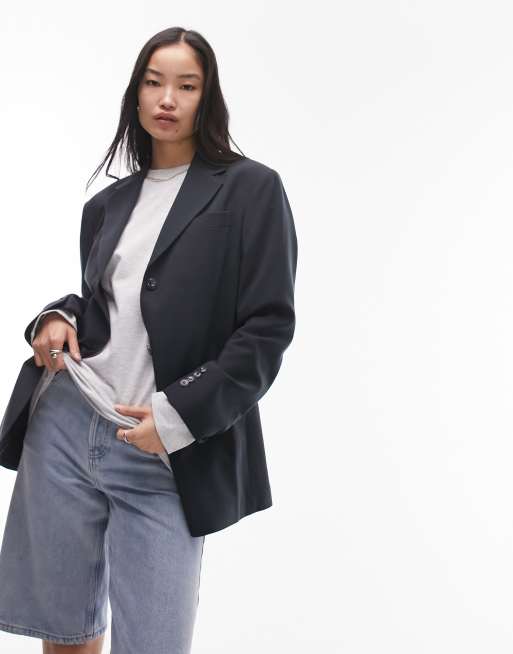 Topshop co-ord oversized strong shoulder blazer in petrol | ASOS