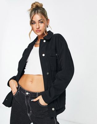 Topshop co-ord oversized utility shacket with front pockets in washed black