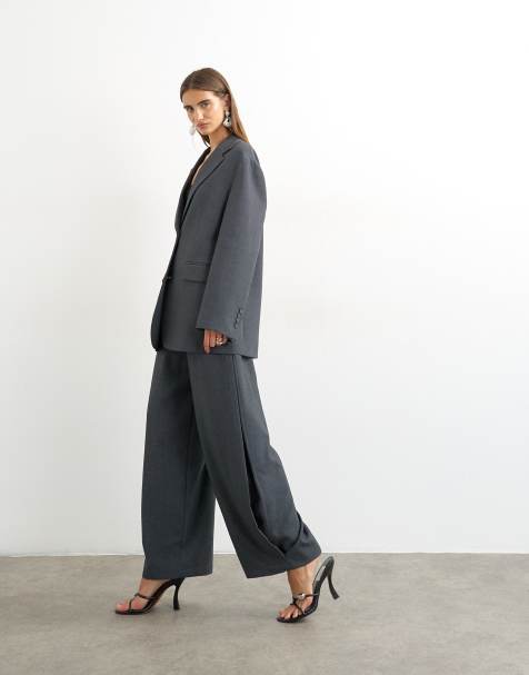 Topshop co ord ovoid side pleat trouser in grey - view 1