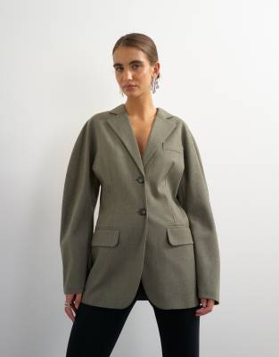 Topshop Co Ord Ovoid Sleeve Soft Silhouette Blazer-neutral In Metallic