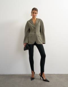 Model wearing Co ord ovoid sleeve soft silhouette blazer