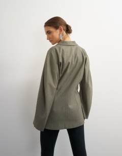Model wearing Co ord ovoid sleeve soft silhouette blazer