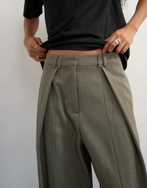 Topshop co ord ovoid tab hem tailored trouser in stone, 4 of 5