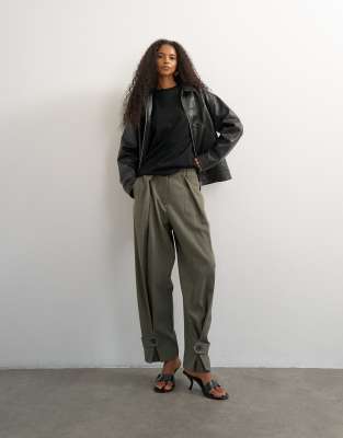 Topshop Co Ord Ovoid Tab Hem Tailored Trouser-neutral In Gray