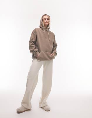 Topshop co-ord plain vintage wash oversized hoodie in taupe