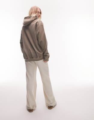 Topshop co-ord plain vintage wash oversized hoodie in taupe