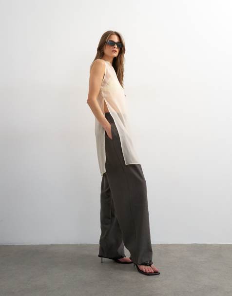 Topshop co ord pleated mid rise trouser in charcoal - view 1