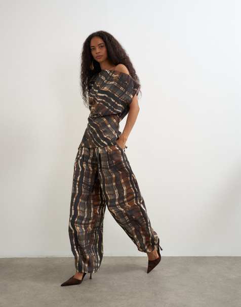 Topshop co ord pleated pant in check - view 1