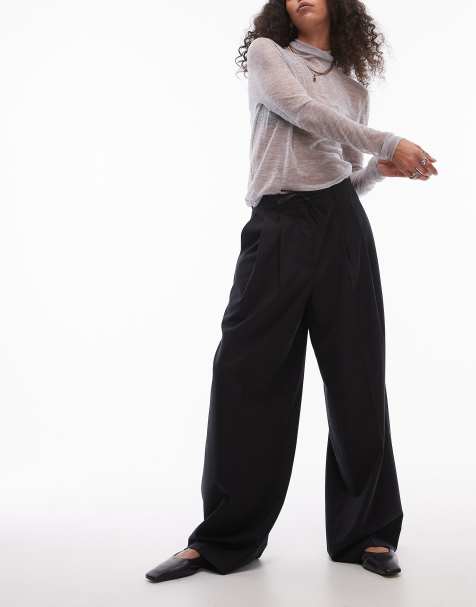 Topshop co ord pleated tie waist tailored balloon trouser in charcoal CHARCOAL - view 1