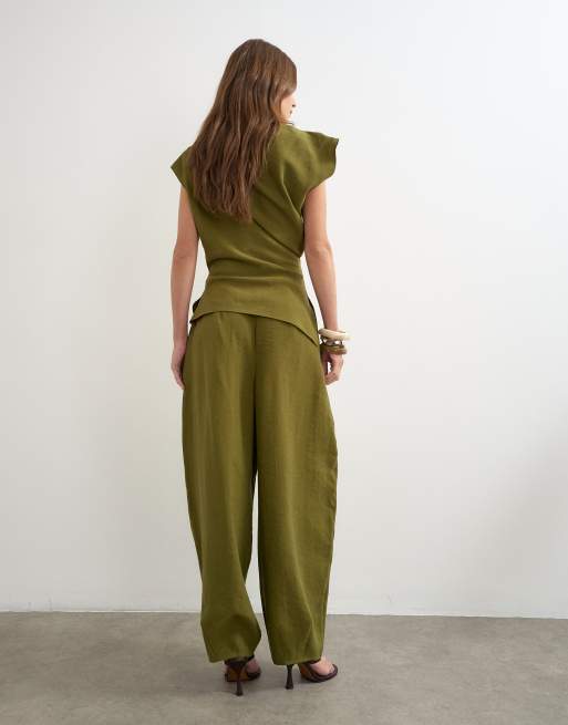 Topshop co ord pleated trouser in khaki, 5 of 5