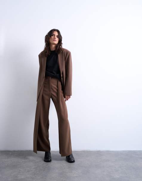 Topshop co ord pleated volume trouser in mushroom - view 1