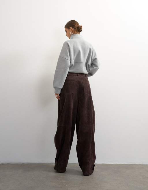Topshop co-ord premium broek van echt suède in bruin, 4 van 5
