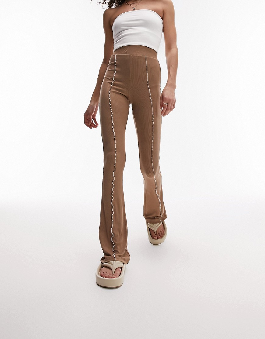 Topshop co-ord premium edit exposed seam flared trouser in brown