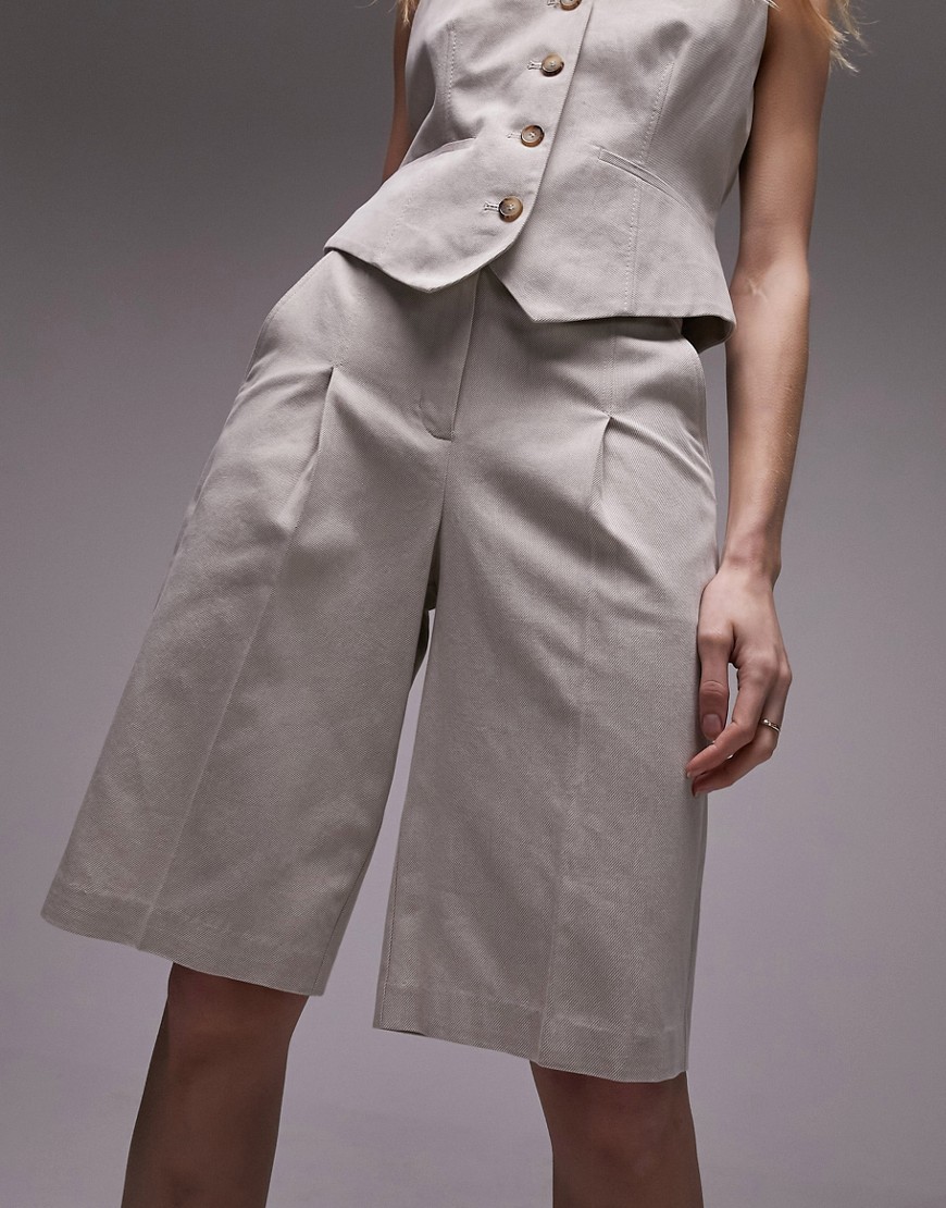 Topshop co-ord premium heavy linen shorts in ecru-White