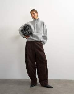 Co-ord premium real suede barrel trousers in brown