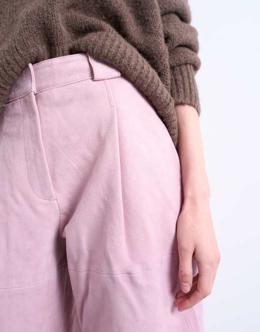 Topshop co ord premium real suede longline shorts in pink, 5 of 5