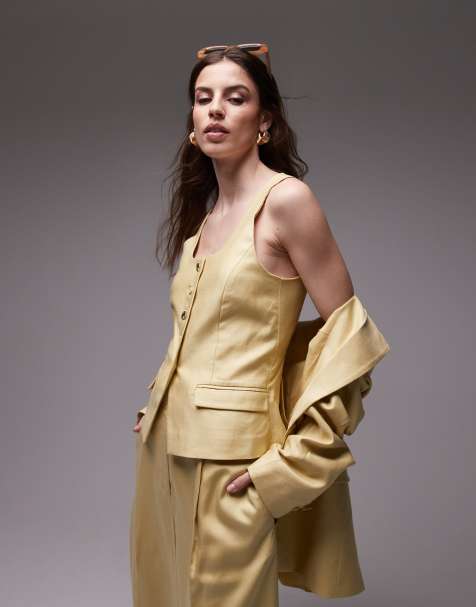 Topshop co ord premium wedding guest occasion scoop neck longline waistcoat  in buttermilk - view 1