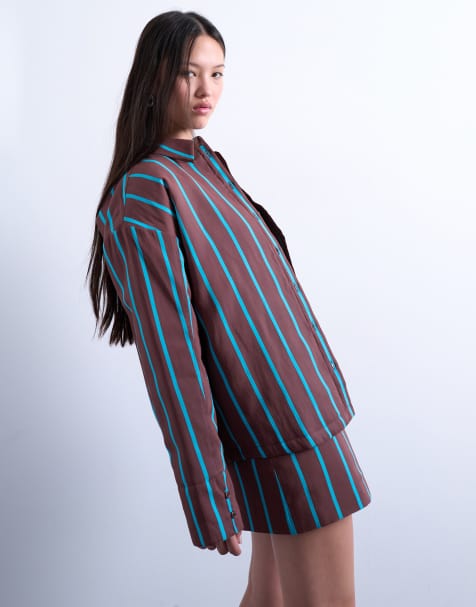 Topshop co-ord quilted oversized stripe shirt - view 1