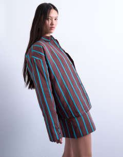 Co-ord quilted oversized stripe shirt