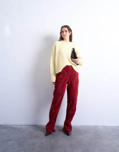 Co ord real suede flare trousers in red
