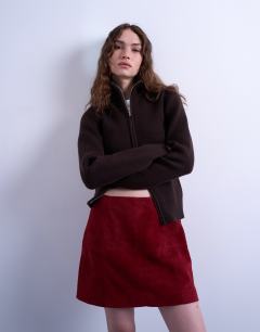 Co-ord real suede mini skirt in burgundy