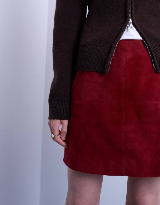 Topshop co-ord real suede mini skirt in burgundy, 3 of 5