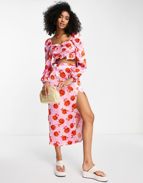 Floral midi skirt outlet sale