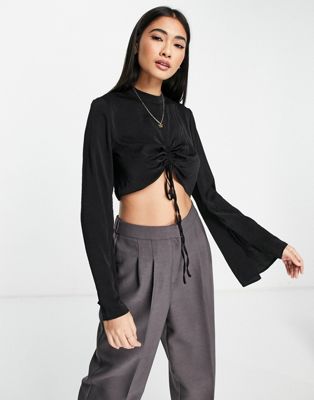 Topshop ruched-front top in black (Part of a set) - ASOS Price Checker