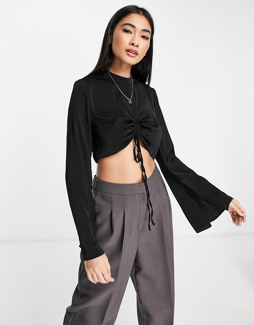 Topshop co-ord ruched front top in black